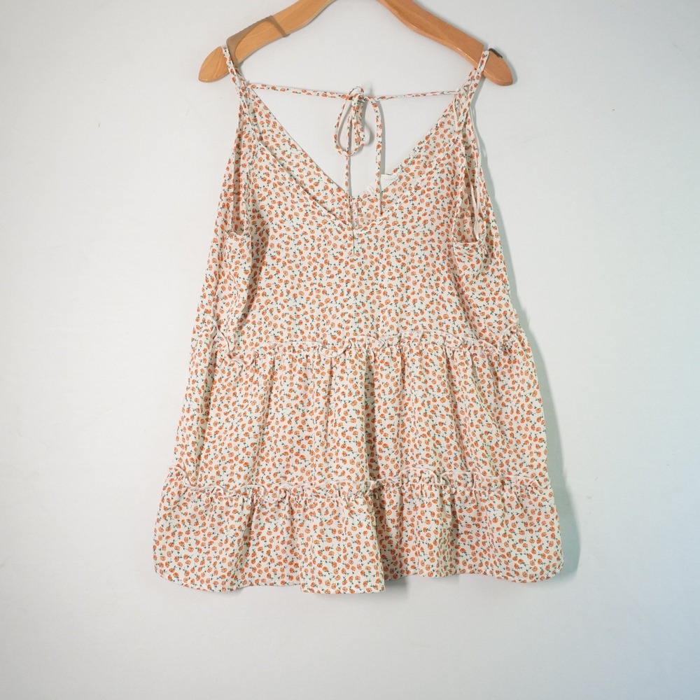 Sienna Sky Floral‎ Print Babydoll Tank Tie Strap Sleeveless Casual Summer S Y2K